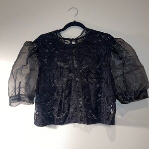 SHEIN Black Lace Puff Sleeve Top